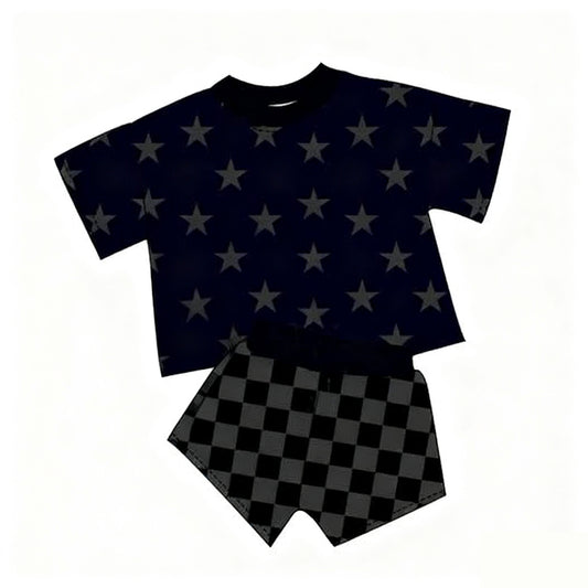 GSSO2913 Baby girls stars top with checked shorts set preorder