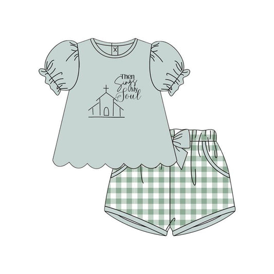 GSSO3004 Then Sings My Soul Green Gingham Shorts Set Preorder