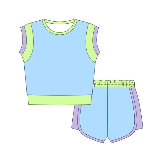 GSSO3308 Baby Girls  Blue Shorts Set Preorder