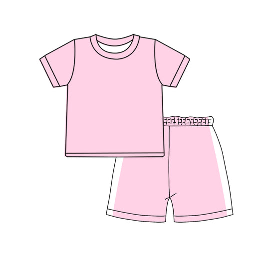 GSSO3310 Kids Girls Pink Short Sleeve Top with Shorts Outfit