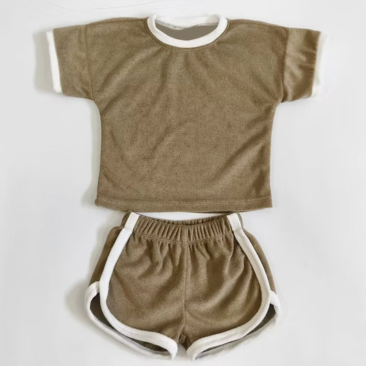 Kids Girls Tan Short Sleeve Top with Shorts Outfit