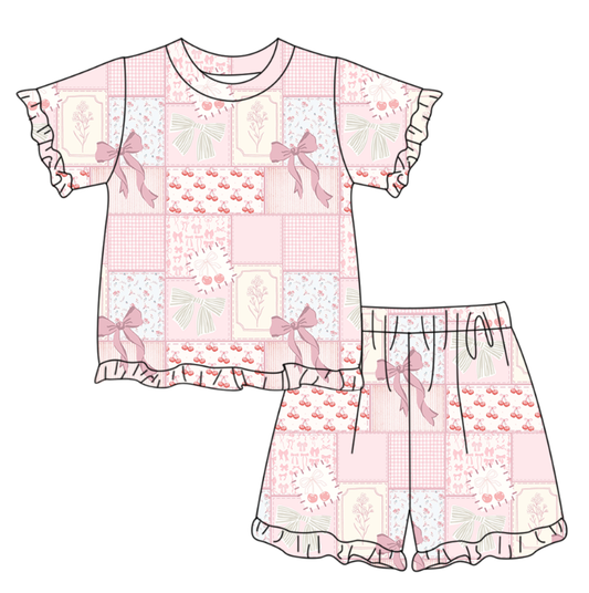 GSSO3321 Baby Girls Pink Bow Patch Shorts Set Preorder