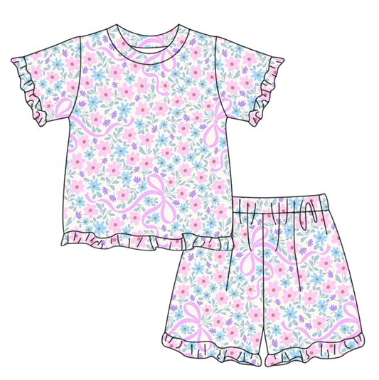 GSSO3322 Baby Girls Purple Bow Patch Shorts Set Preorder