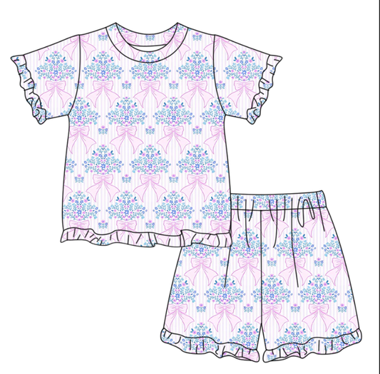 GSSO3323 Baby Girls Blue Bow Patch Shorts Set Preorder