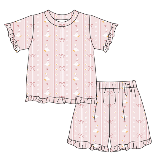 GSSO3330 Baby Girls Goose Pink Bow Shorts Set Preorder