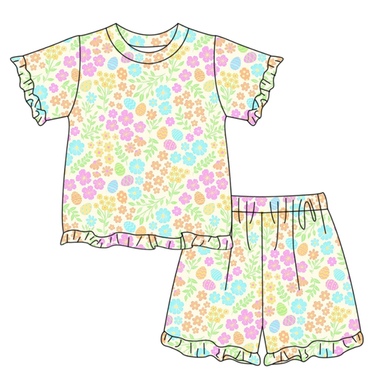 GSSO3332 Baby Girls Easter Colorful Egg Shorts Set Preorder