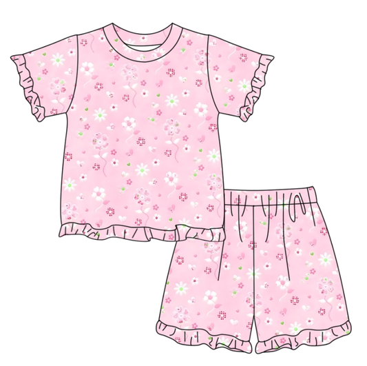 GSSO3337 Baby Girls Flowers Pink Shorts Set Preorder