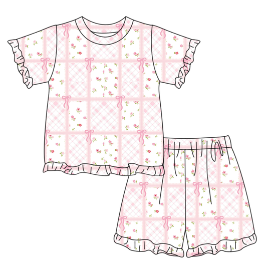 GSSO3339 Baby Girls Pink Bow Shorts Set Preorder