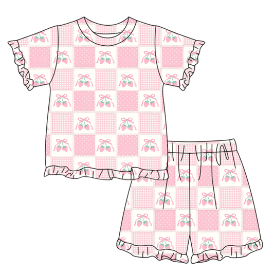 GSSO3342 Baby Girls Pink strawberry Shorts Set Preorder