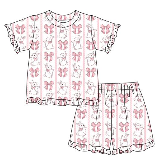 GSSO3346 Baby Girls Rabbit Pink Gingham Shorts Set Preorder