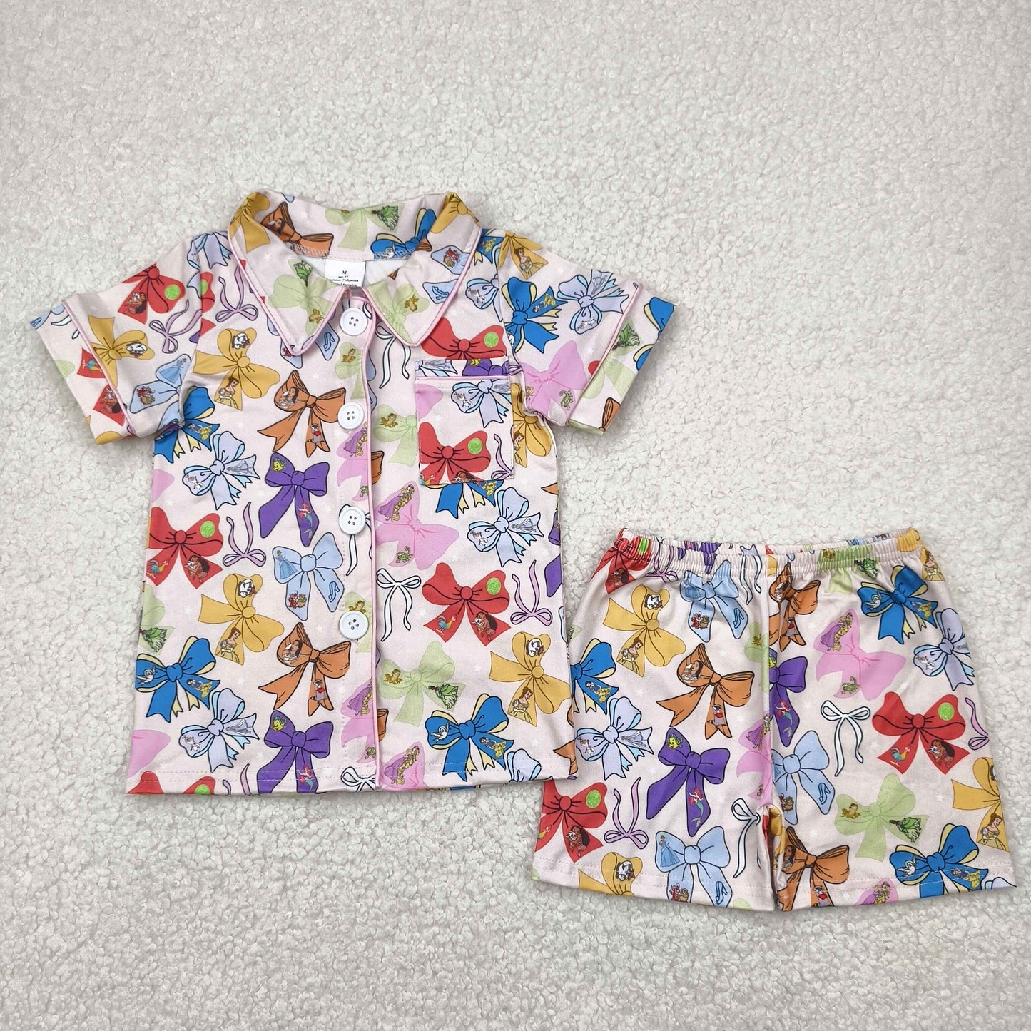 Baby Girls Pricess Bow Print Shorts Pajama Set