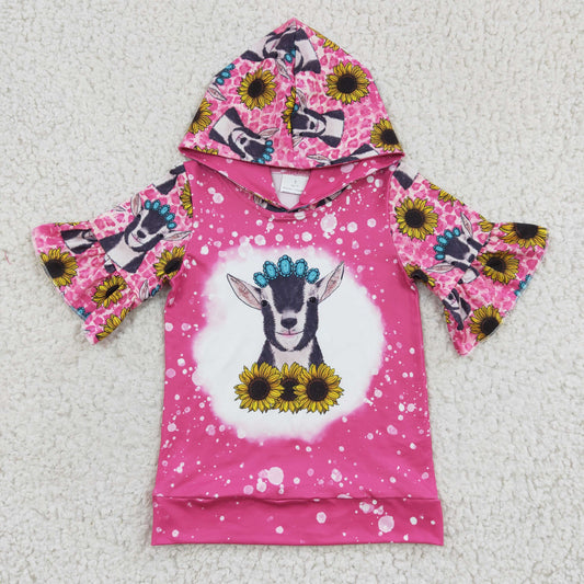 Baby Girls Highland Cow Sunflower Short Sleeve Hoodie Top On Sale