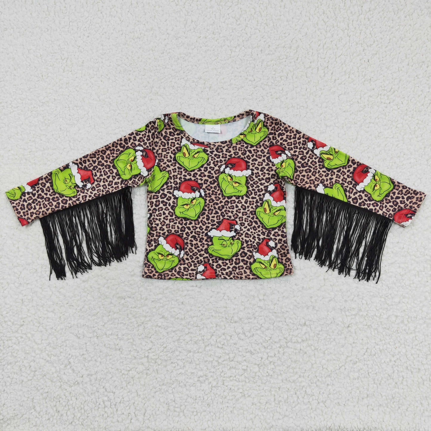 Baby Girls Christmas Green Face Tassel Shirts Tops