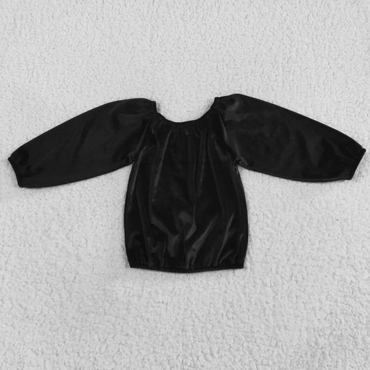 Baby Girls Velvet Black Off Shoulder Elastic Shirts Tops