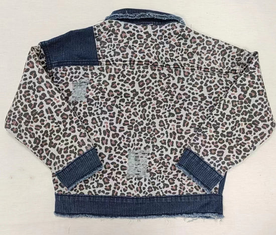 Baby Girls Denim Leopard Patchwork Long Sleeve Jackets Cardigans