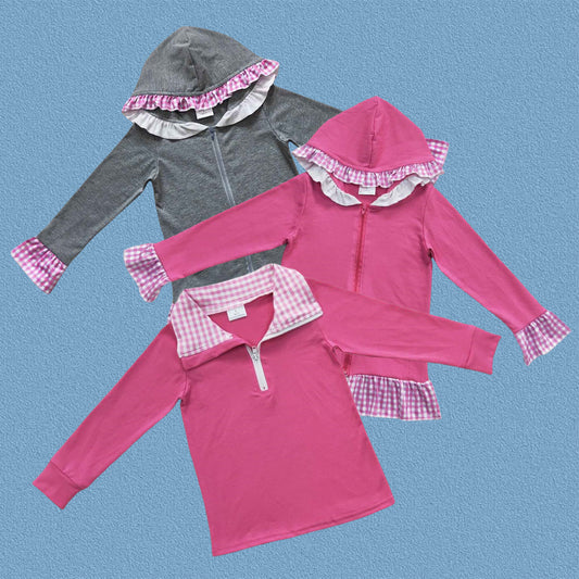 Baby Girls Sibling  Hot Pink Zipper Pullover Top With Ruffle