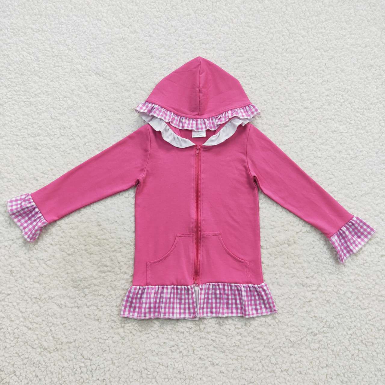 Baby Girls Hot Pink Zipper Pullover Top With Ruffle