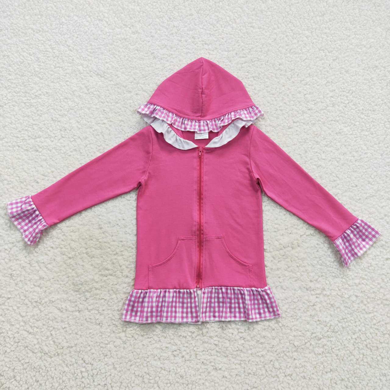 Baby Girls Sibling  Hot Pink Zipper Pullover Top With Ruffle
