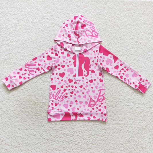 GT0289 Baby Girls Pink Doll Hoodie Zip Tops