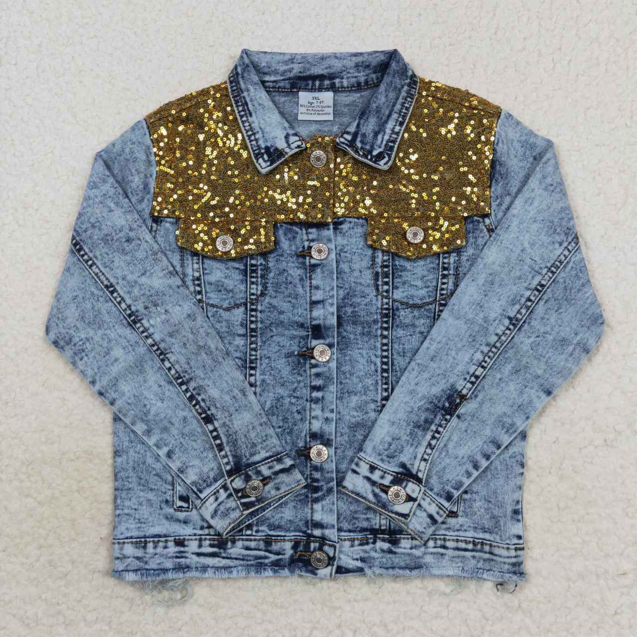 Baby Girls Golden Sequin Denim Jacket