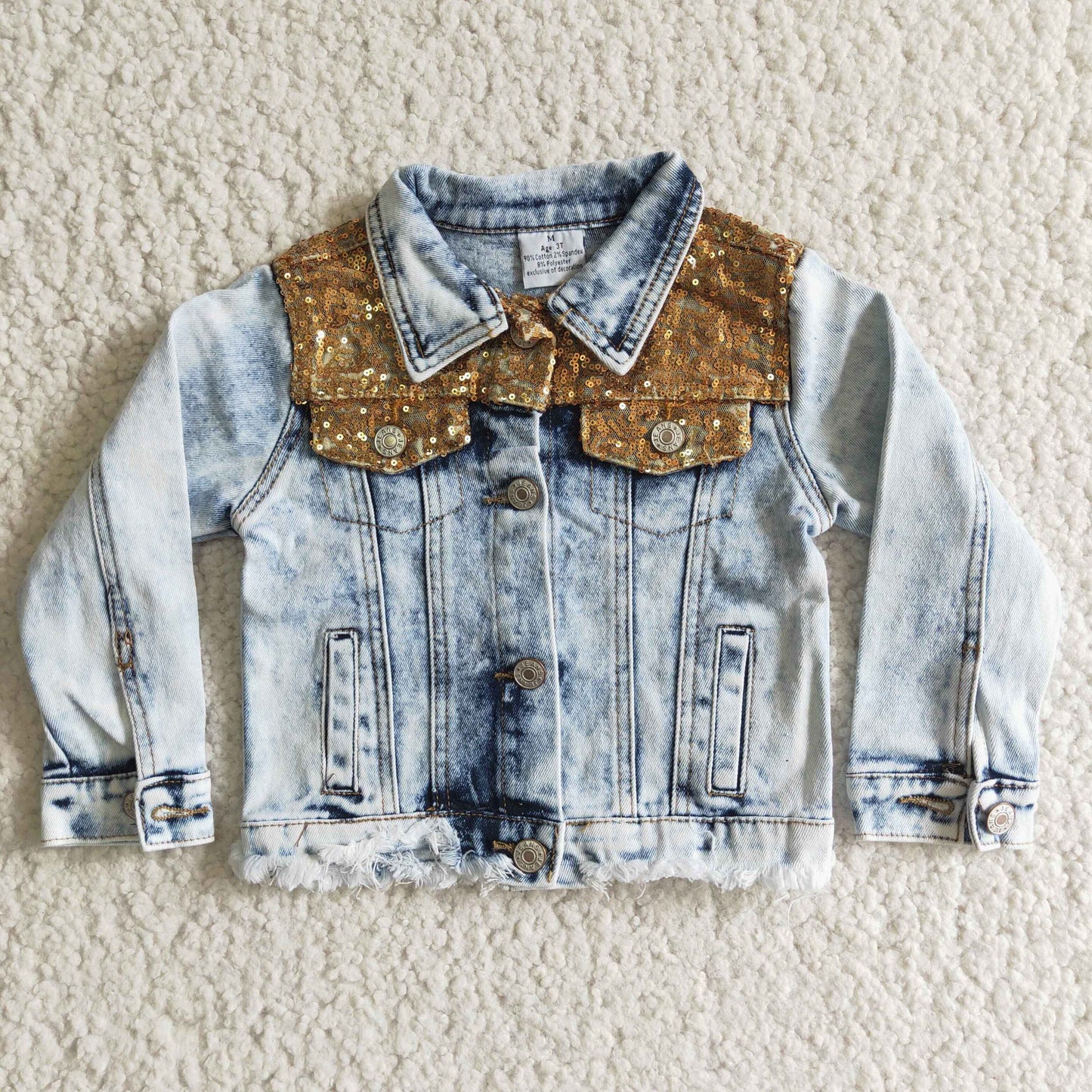 Baby Girls Golden Sequin Denim Jacket