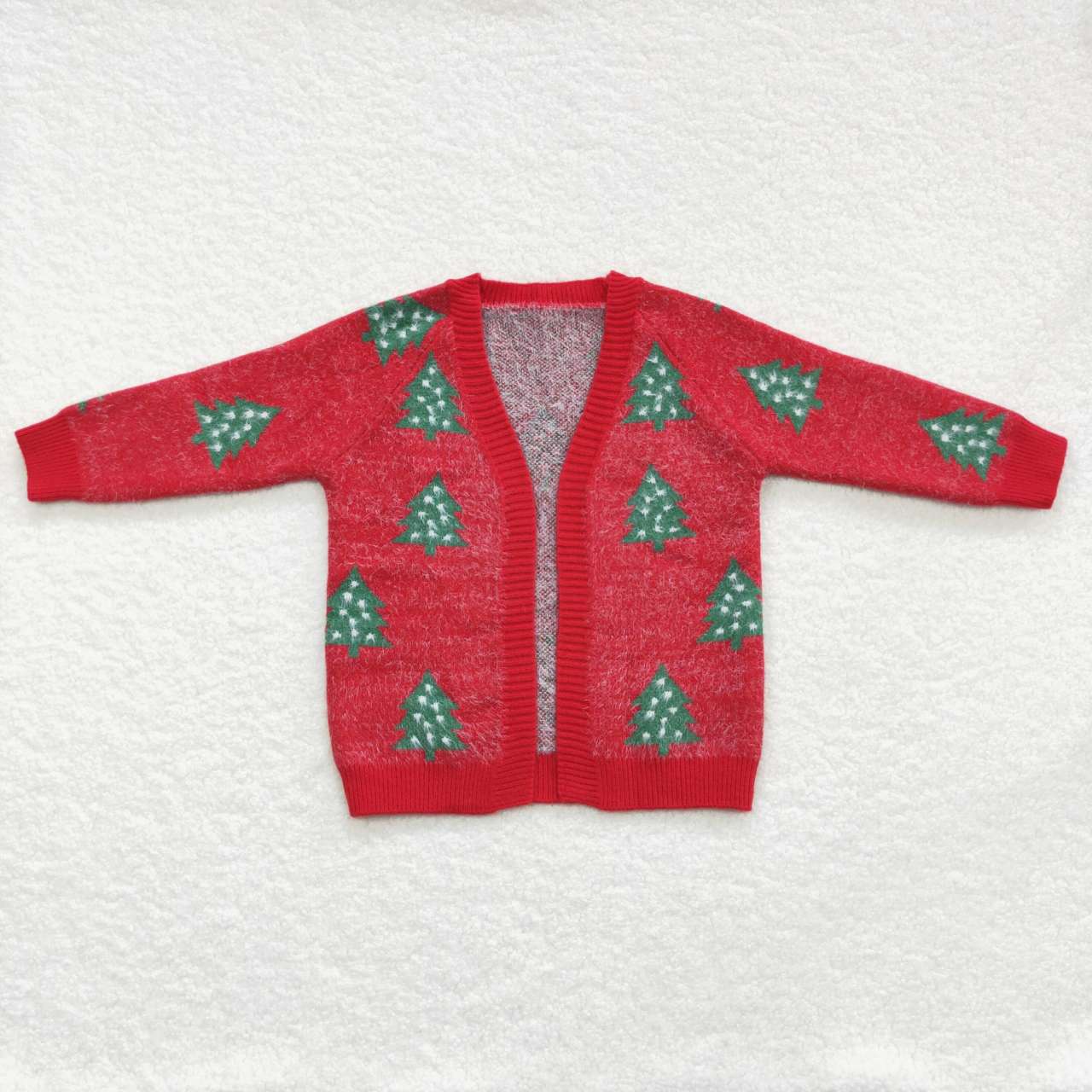 Kids Girls Christmas Tree Red Sweater Coat