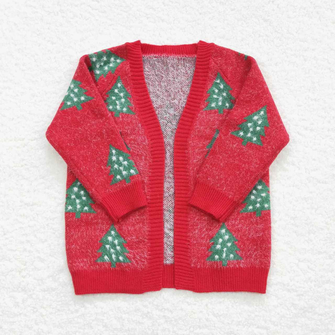 Kids Girls Christmas Tree Red Sweater Coat