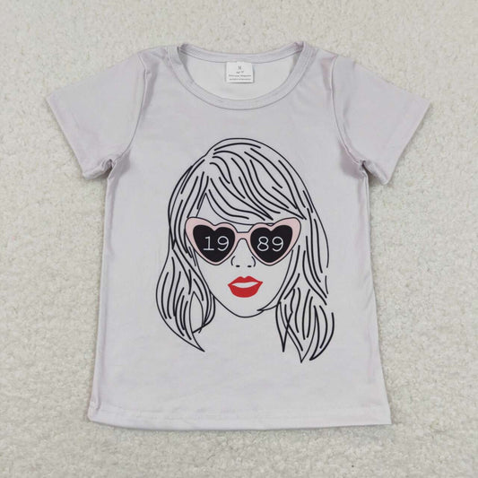 GT0434 Baby Girls Singer Grey Color Short Sleeve T-shirt Top