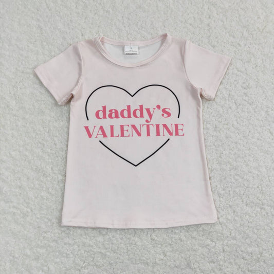 Toddler Girls Pink Short Sleeve Daddy's Valentine Heart Short Sleeve Tee Shirt Top