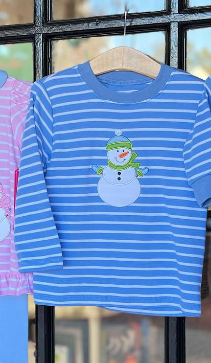 Kids Boys  Snowmen Bkue Striped  Long Sleeve Red T-shirt Top Pre-order