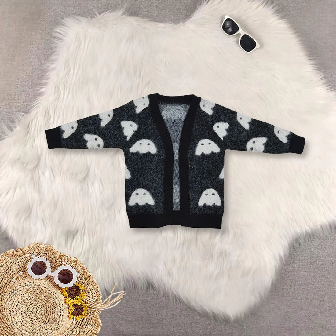 Kids Girls Sibling  Halloween Cute Ghost Warm Soft Sweater