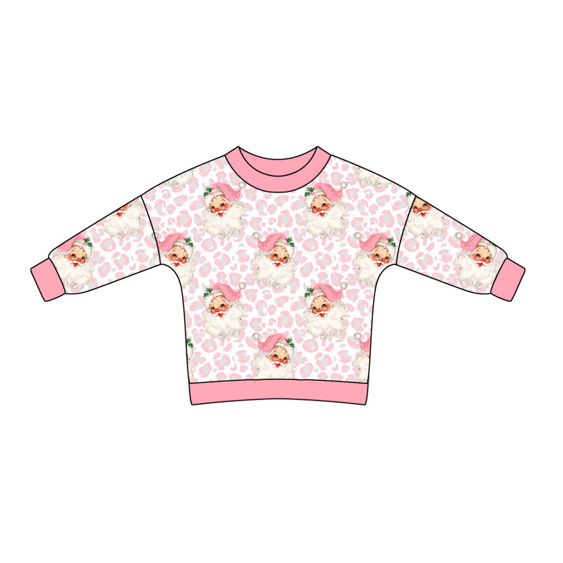 GT0725 Baby Girls Pink Leopard Santa Long Sleeve Top Pre-order