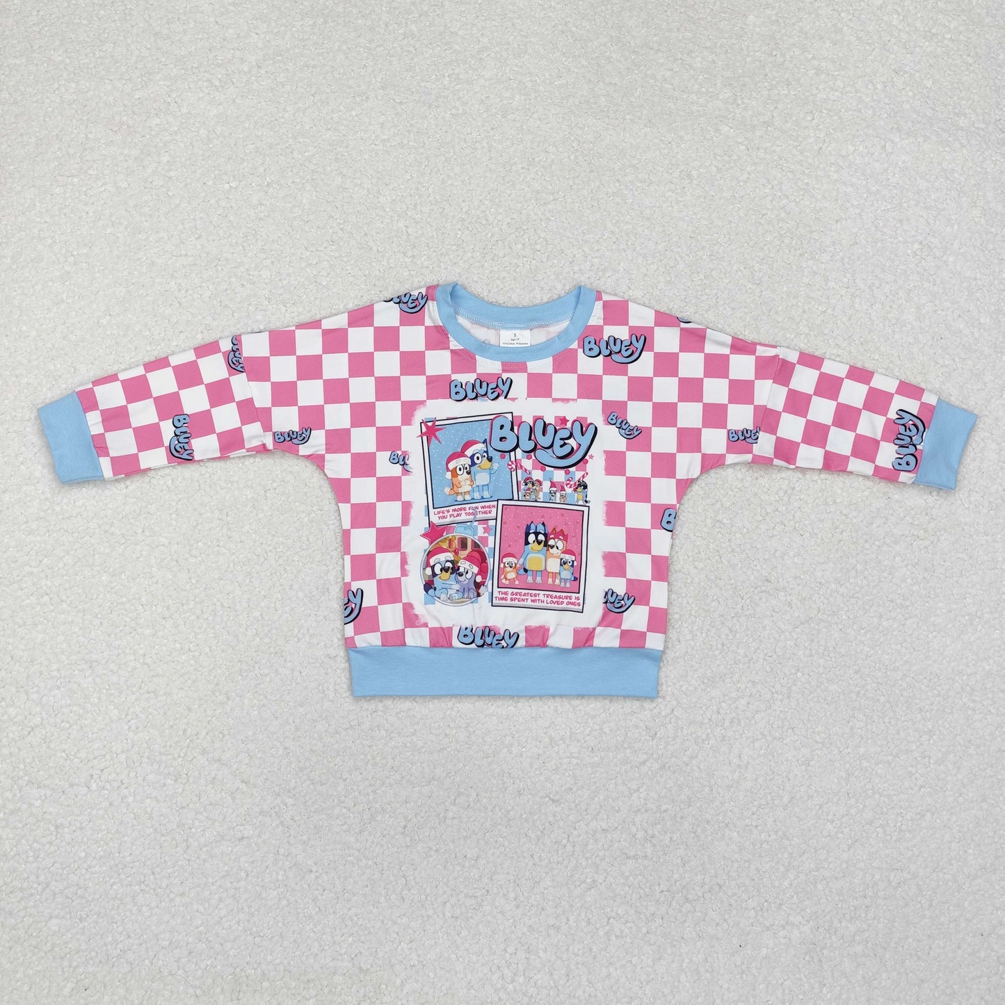 Baby Girls Sister Chrismtas Cartoon Dog Pink Checker Top and Romper