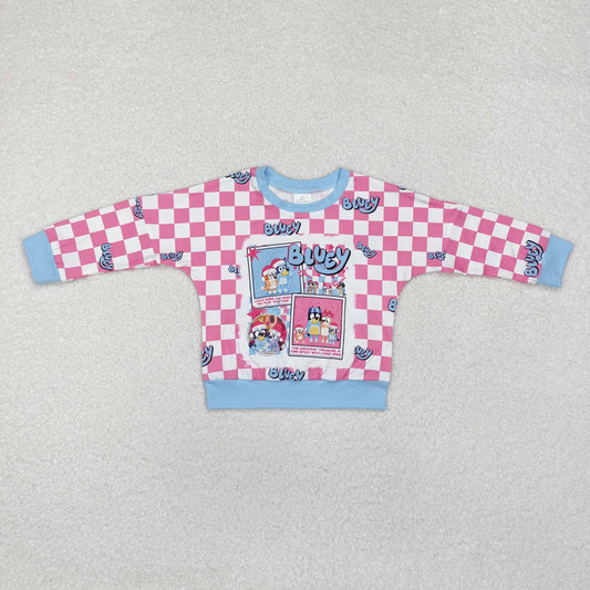 Baby Girls  Christmas Cartoon Dog Checker Long Sleeve Top