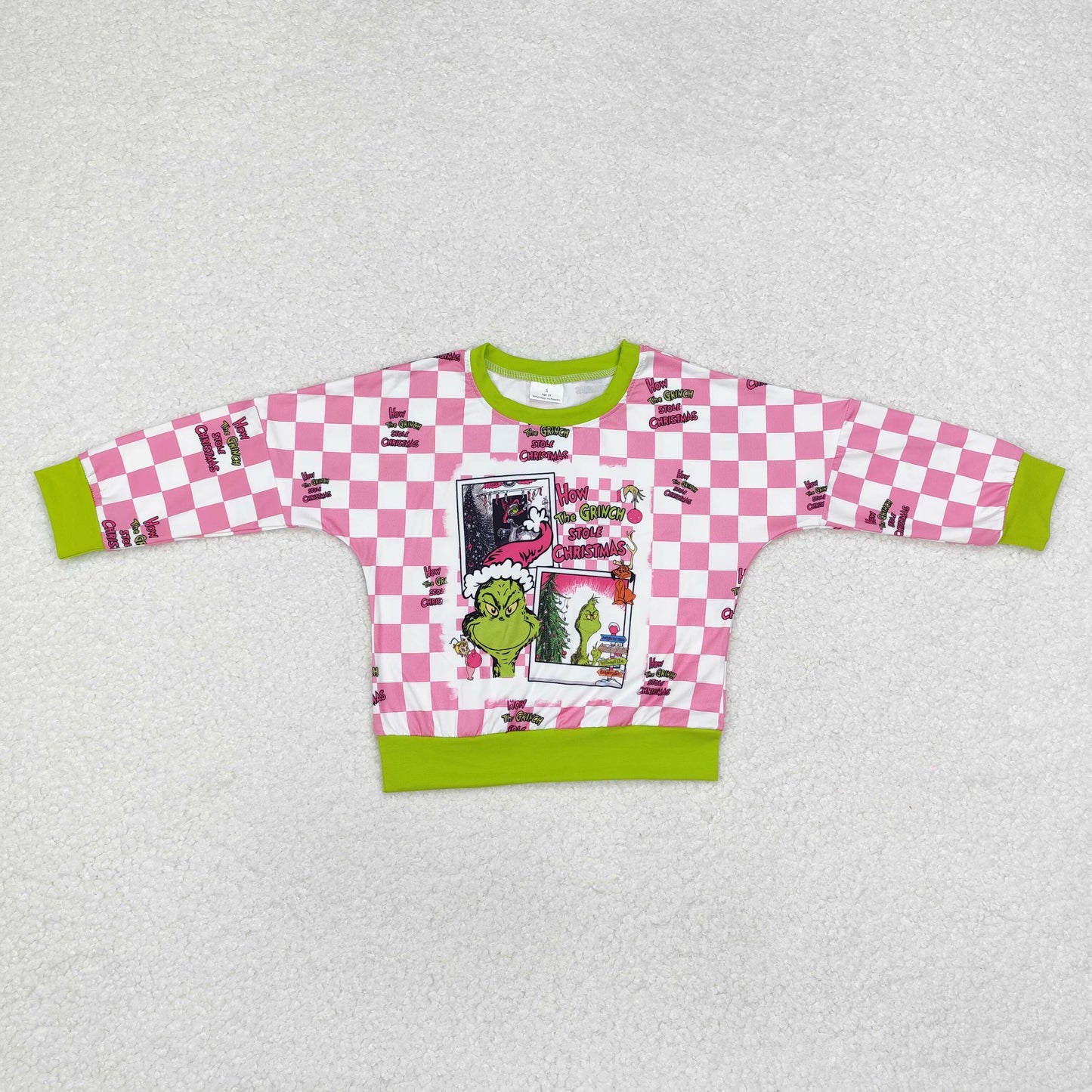 Baby Girls Sister Chrismtas Green Face Pink Checker Top and Romper