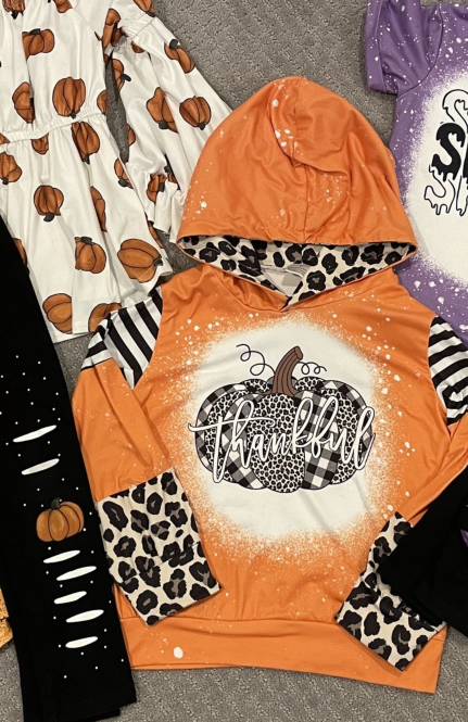 GT0736 Baby Girls Thankful Pumpkin Long Sleeve Hoodie Top Pre-order