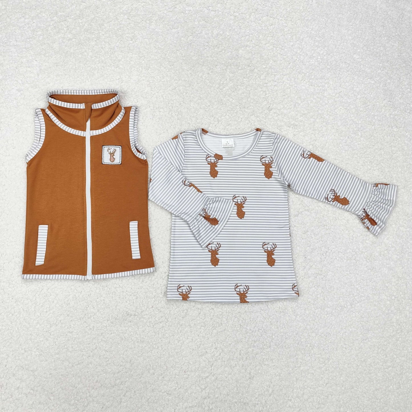 Baby Sibling Hunting Deer Vest and Shirt Top 2 pcs Set