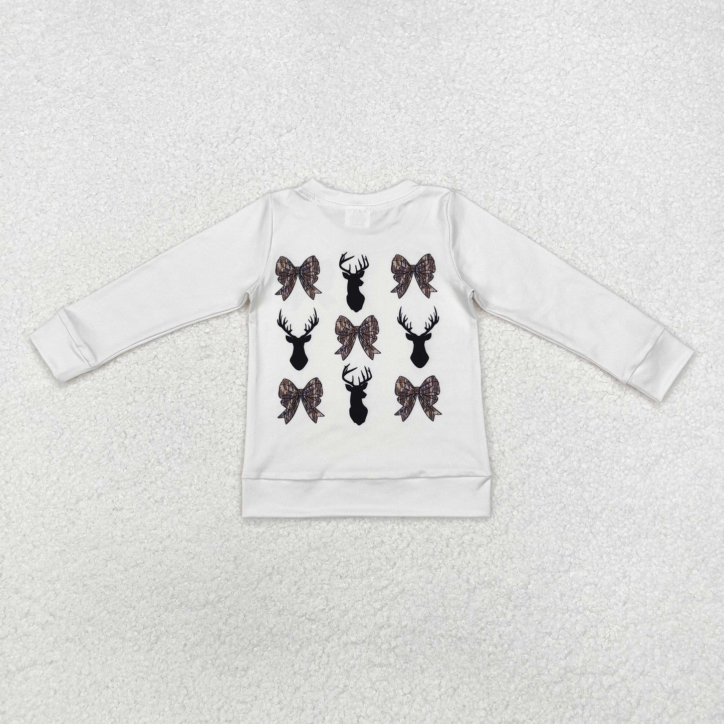 GT0760 Baby Girls Camo Bow Deer Long Sleeve Top