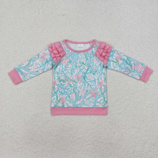 GT0763 Toddler Baby Girls Floral aquatic Top With Ruffle