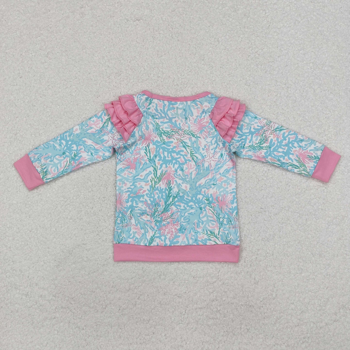 GT0763 Toddler Baby Girls Floral aquatic Top With Ruffle