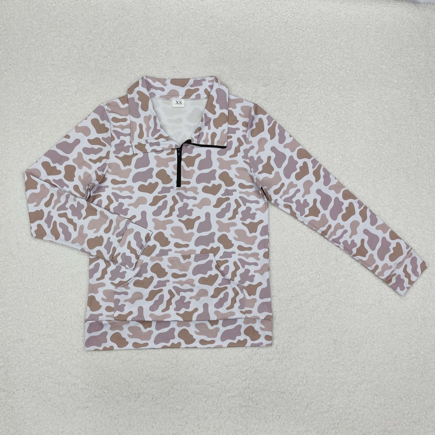 Mommy and Me Grey Camo Half Zipper Long Sleeve Pullover Top