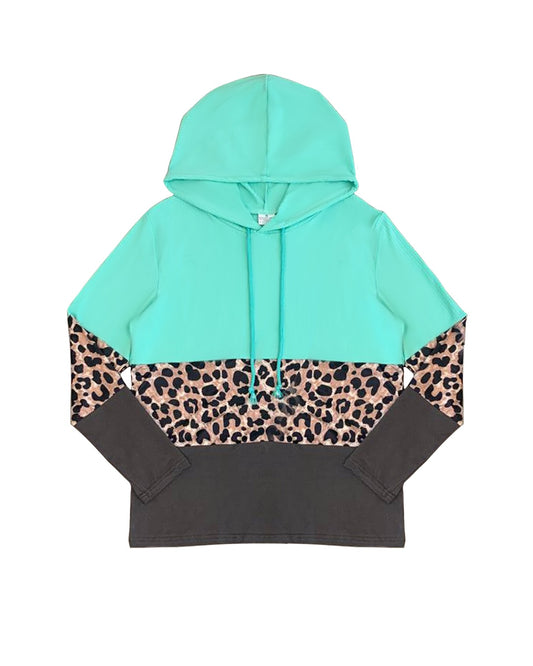 Adult Women BLue Leopard Hoodie Top Preorder