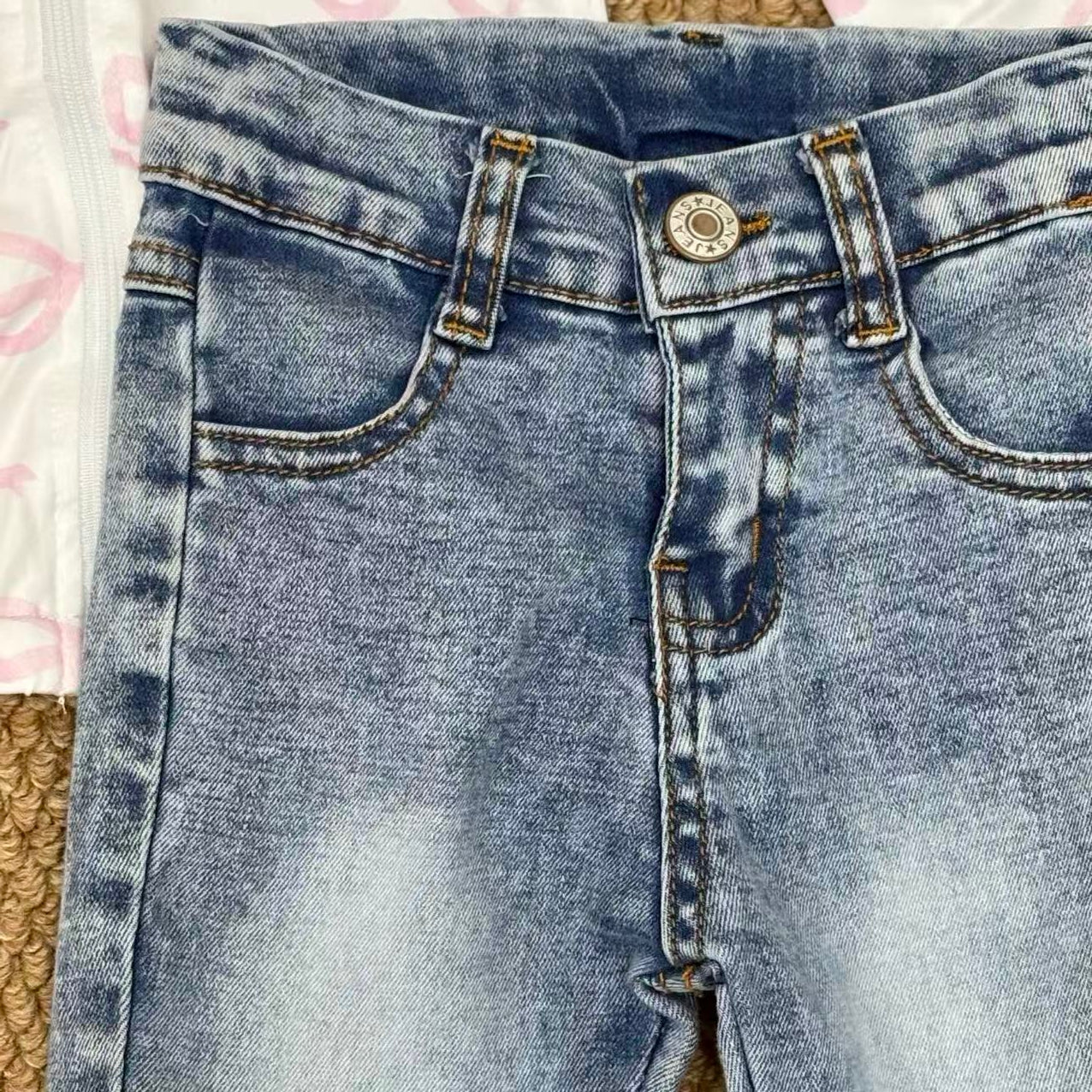 Baby Girls Pink Bow Hoodie Top With Bell Bottom Jeans Set Preorder