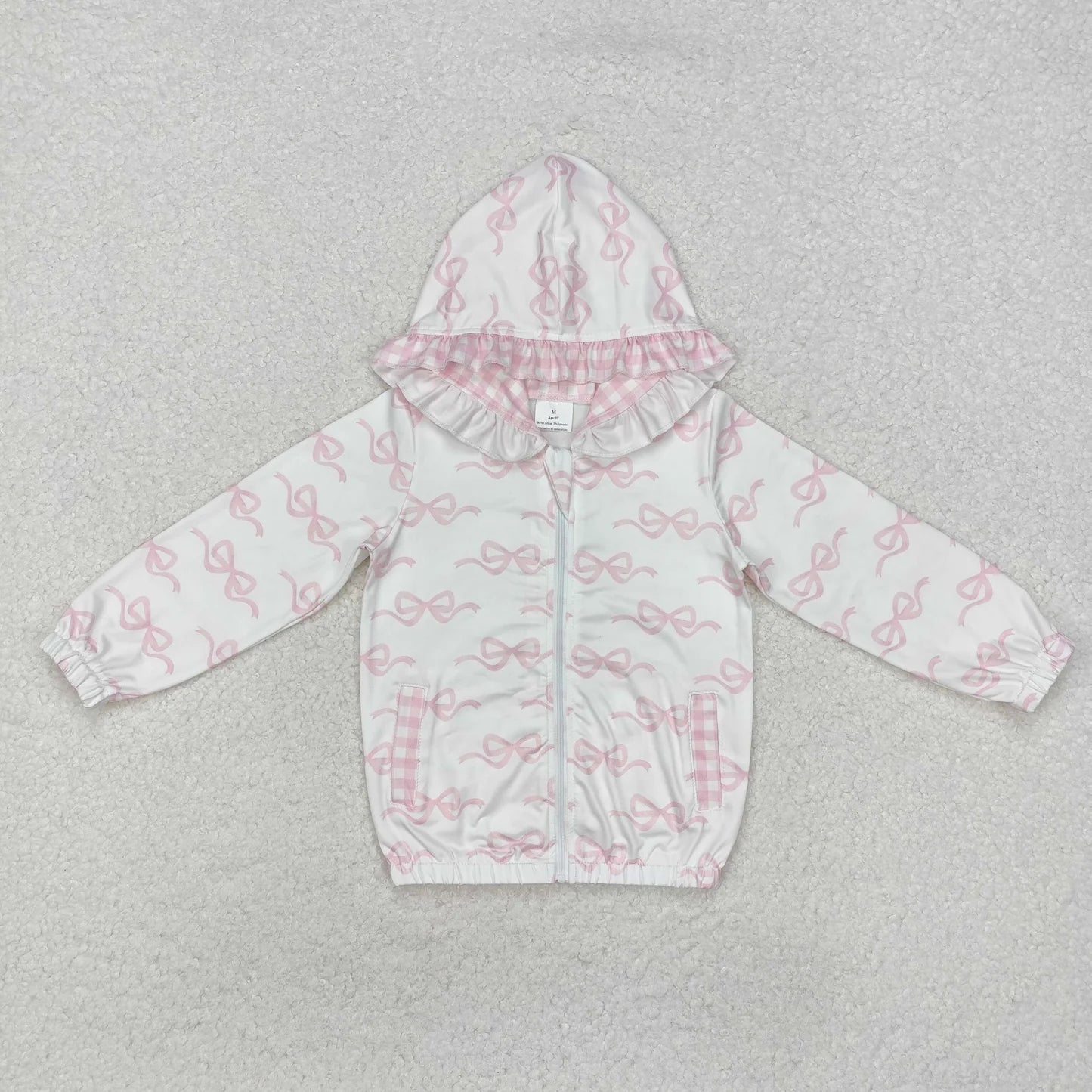 Sibling Baby Girls  Pink Bow Long Sleeve Pajama Set and Hooded Jacket