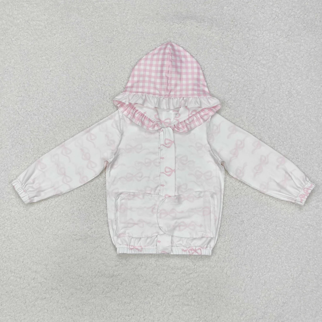 Pink Bow Long Sleeve Pajama Set / Ruffle Hooded Top For Sibling Baby Girls