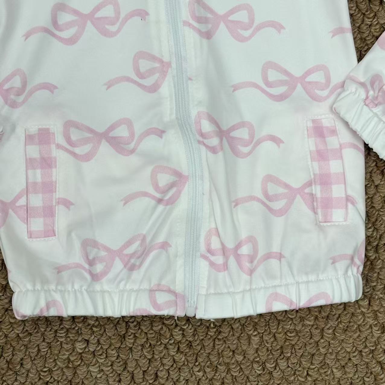 Baby Girls Long Sleeves Pink Bows Pockets Zipper Hoodie