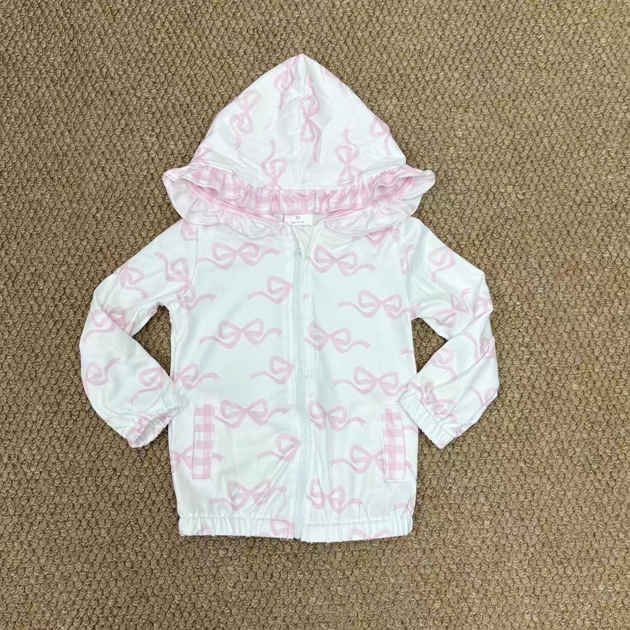 Baby Girls Long Sleeves Pink Bows Pockets Zipper Hoodie