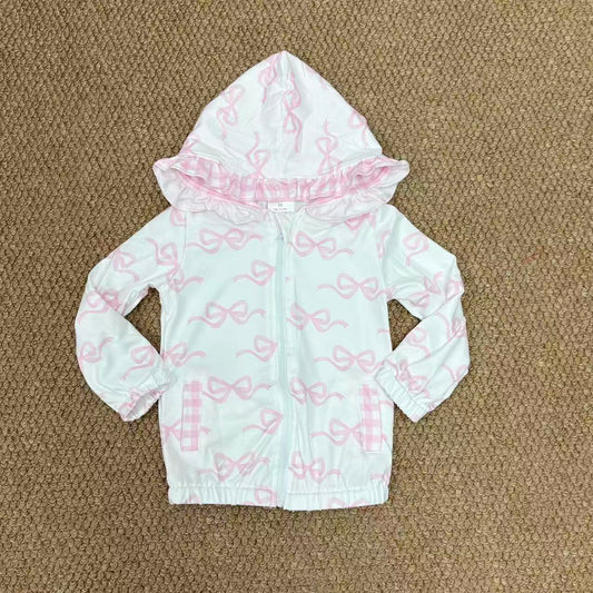 Baby Girls Long Sleeves Pink Bows Pockets Zipper Hoodie