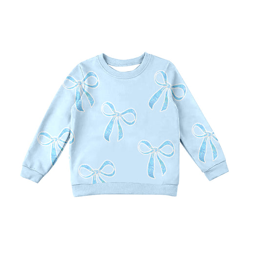 Adult  Women Long Sleeve Blue Bow Pullover Top Preorder