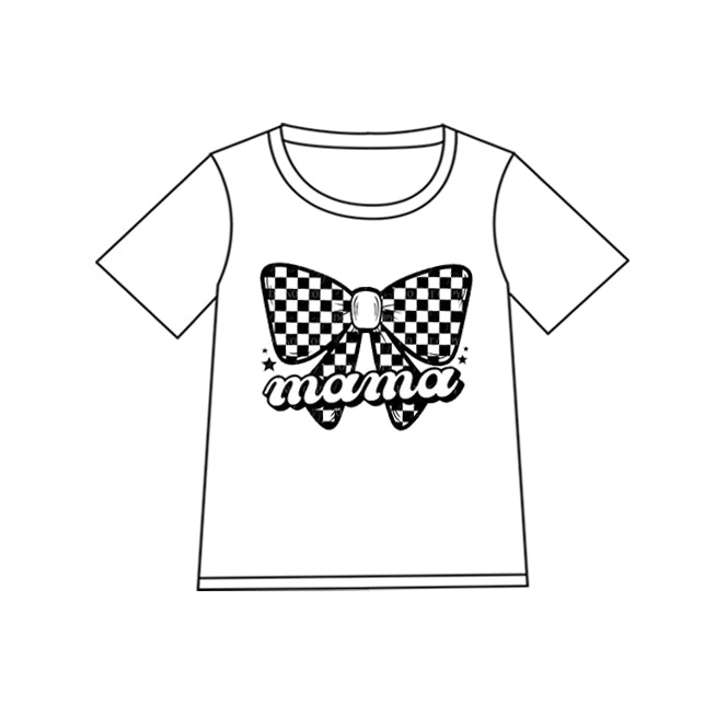 Adult Mama Black Checked Bow Short Sleeve Tee Shirt Top Preorder